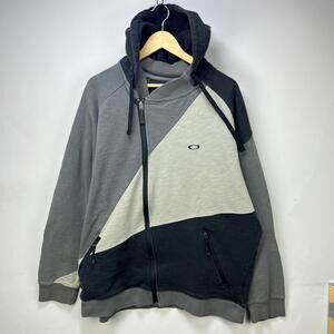 Vintage Oakley Y2K Zip-Up Hoodie 2XL Black Gray Colorblock